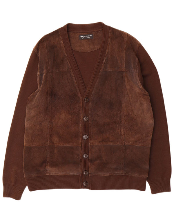 Il Granchio Cardigan en Daim pour Homme en Laine Marron Large