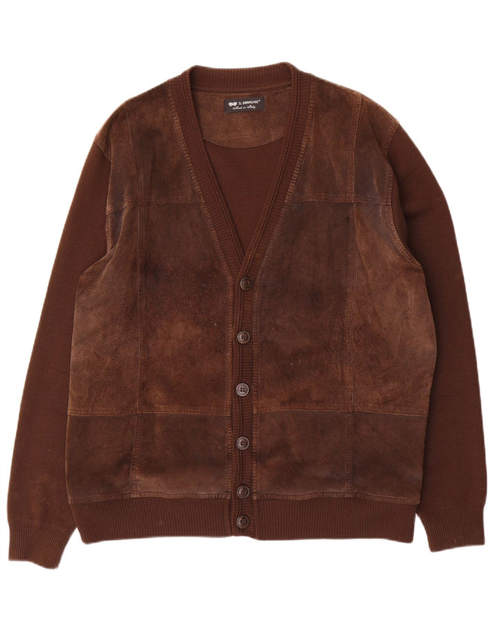 Il Granchio Cardigan en Daim pour Homme en Laine Marron Large