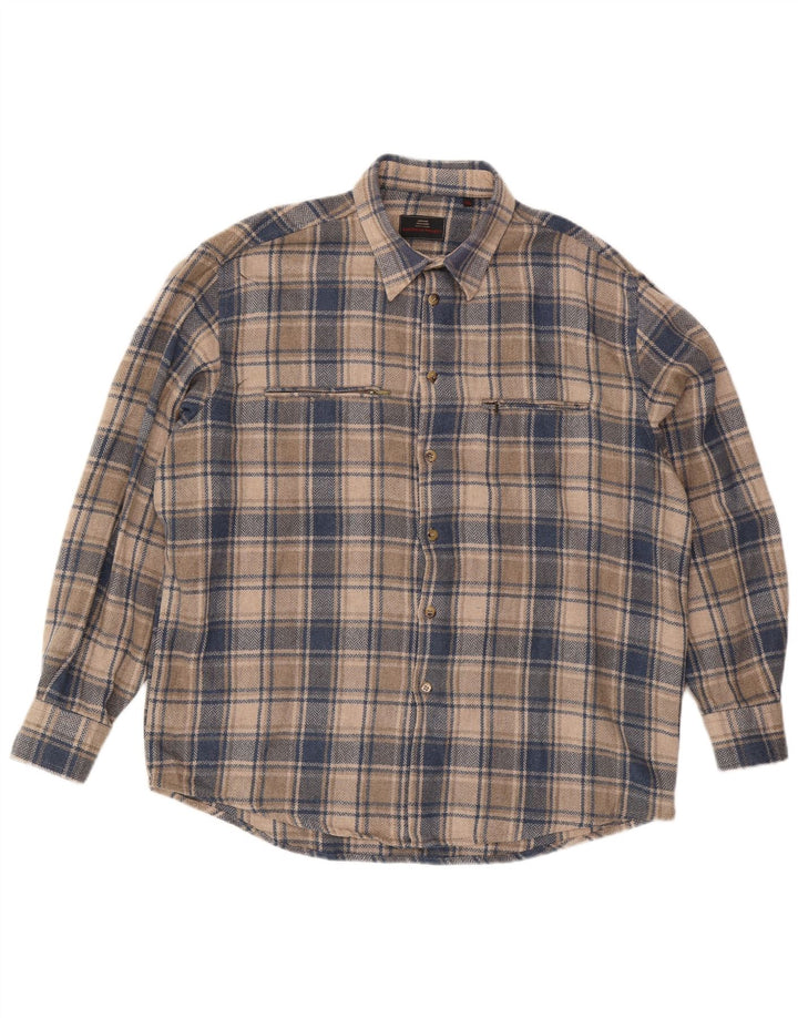 VINTAGE Chemise en flanelle pour hommes 2XL Acrylique à carreaux bleus