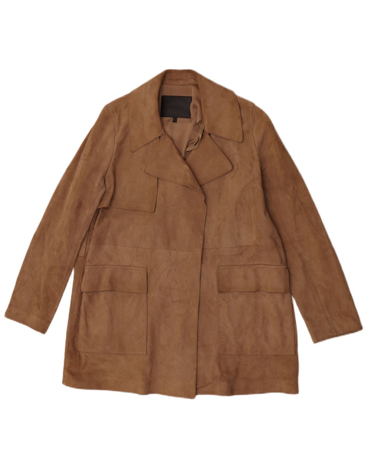 Massimo Dutti Manteau ouvert en daim pour femme UK 10 Petite peau de mouton beige
