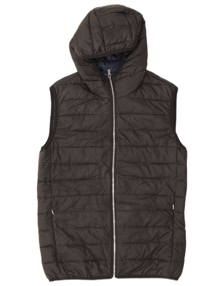 Zara Gilet rembourré à capuche pour homme UK 40 Large Noir Polyester