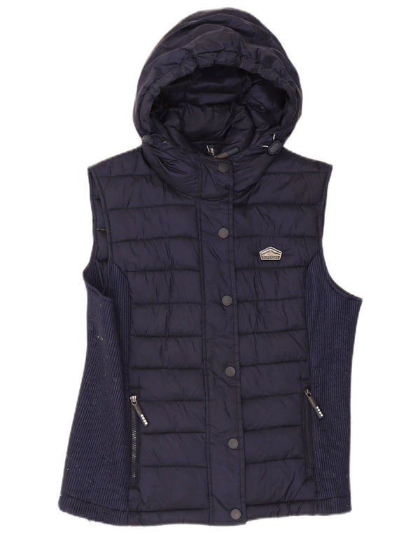 Superdry Gilet rembourré à capuche pour femme UK 18 XL Bleu marine Nylon