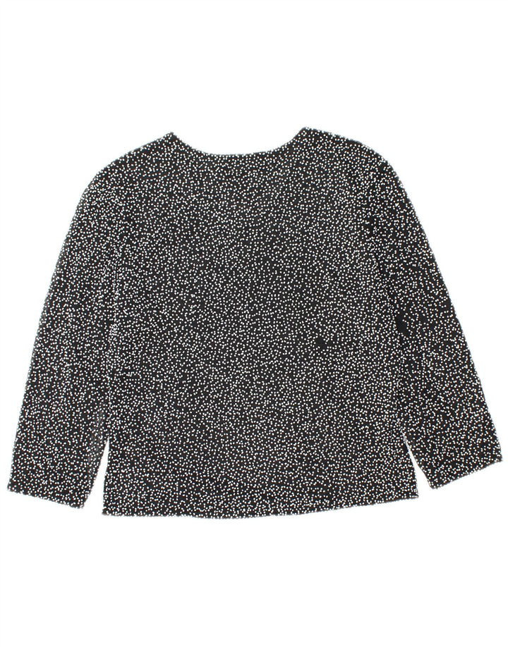 CLASSIC CREATIONS Womens Crop Blouse Top UK 14 Large Black Spotted