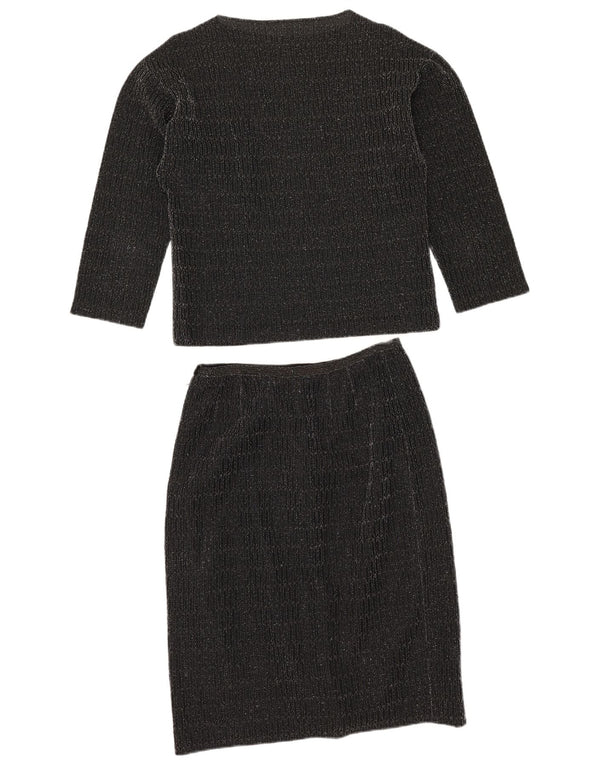 vintage Femmes 2 Pièces Jupe Ensemble UK 14 Moyen W28 Noir Synthétique