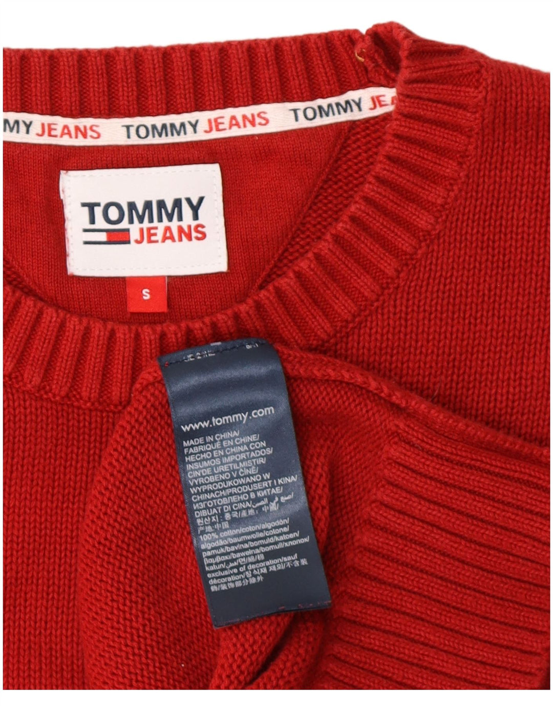 Tommy Hilfiger Pull à col rond pour homme Petit coton rouge