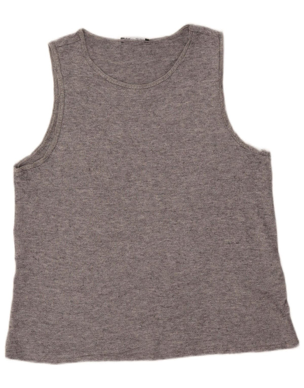 Zara Débardeur Femme UK 16 Large Gris Fair Isle