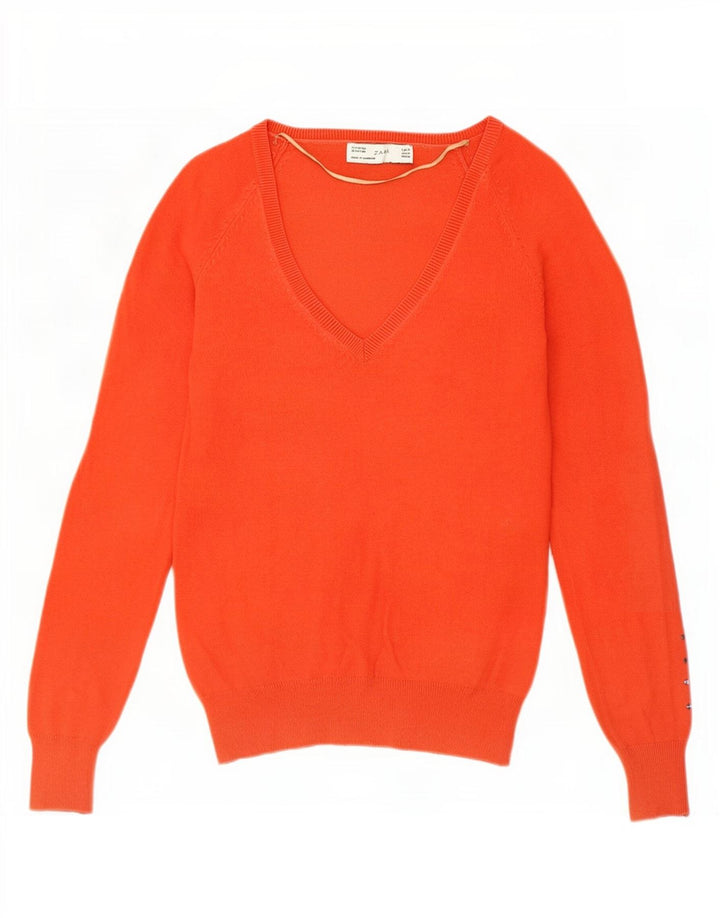 Zara Pull col V pour femme UK 12 en coton orange moyen