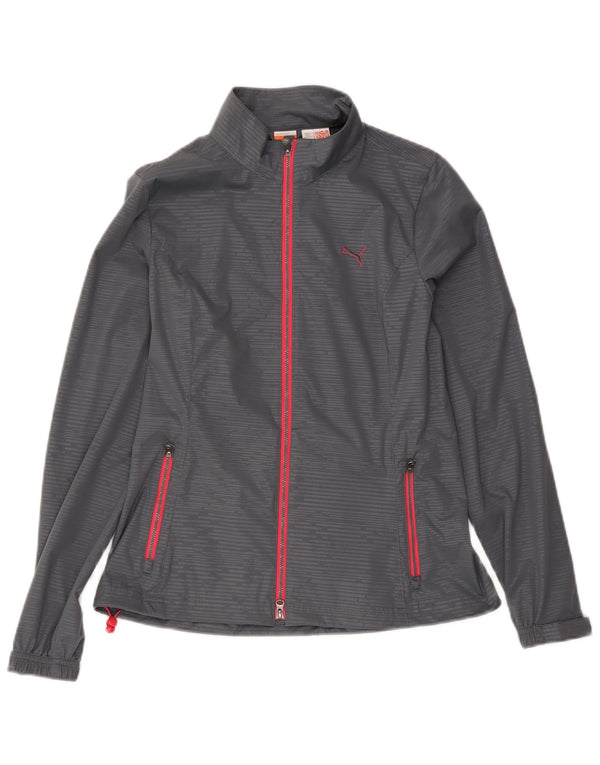Puma Veste de survêtement pour femme UK 10 Small Gris Rayé Polyester