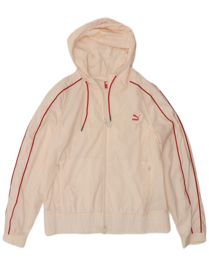 Puma Veste bomber à capuche pour femme UK 14 Large Blanc cassé Polyester