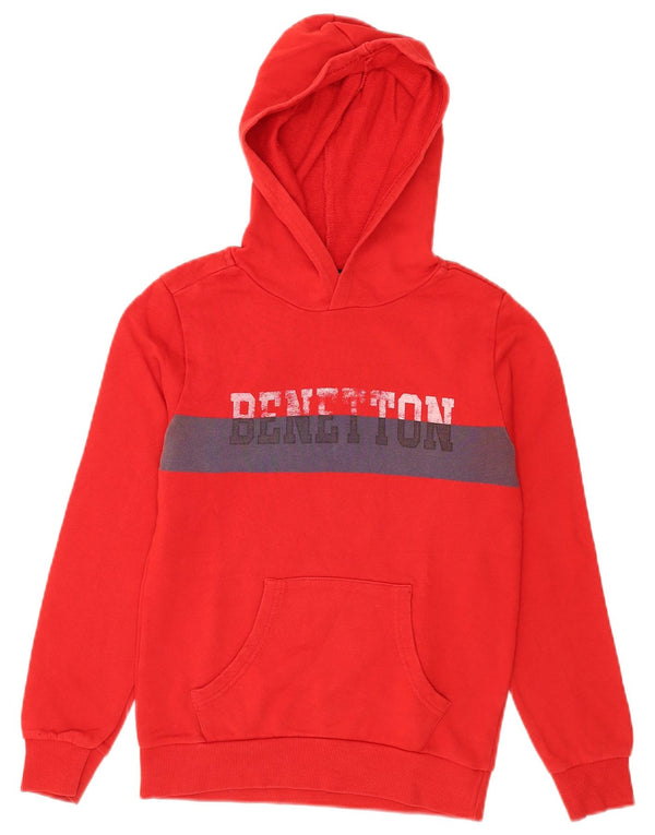 Benetton Pull à capuche graphique pour garçon 10-11 ans XL Rouge Colourblock Coton