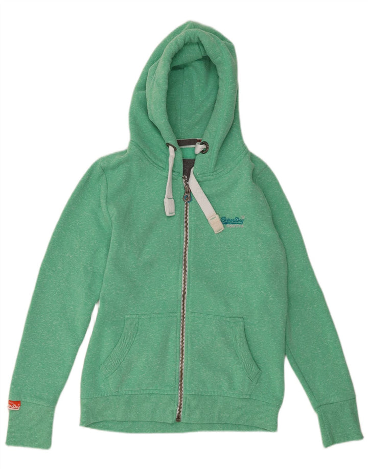 Superdry Pull à capuche zippé pour femme UK 12 Coton moucheté vert moyen