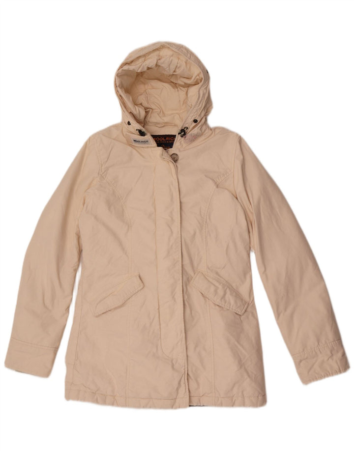 Woolrich Veste matelassée à capuche pour femme UK 10 Small Off White Cotton