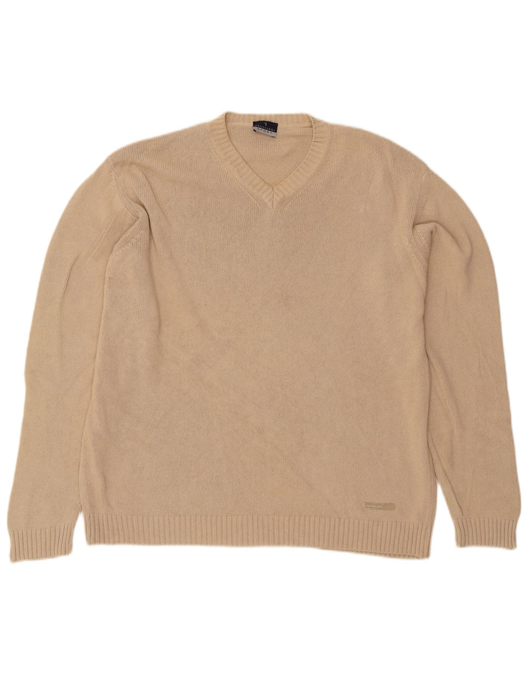Trussardi Pull Col V Pull Large Beige Coton Homme