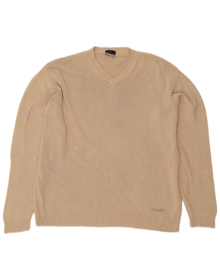 Trussardi Pull Col V Pull Large Beige Coton Homme