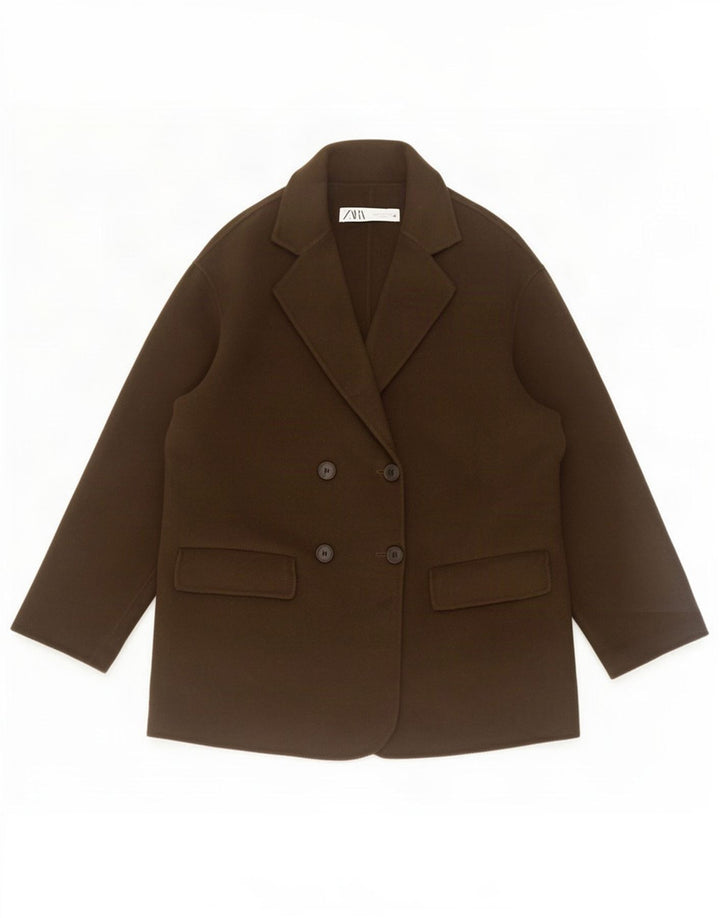 Zara Veste blazer surdimensionnée à double boutonnage pour femme UK 10 Petite laine kaki