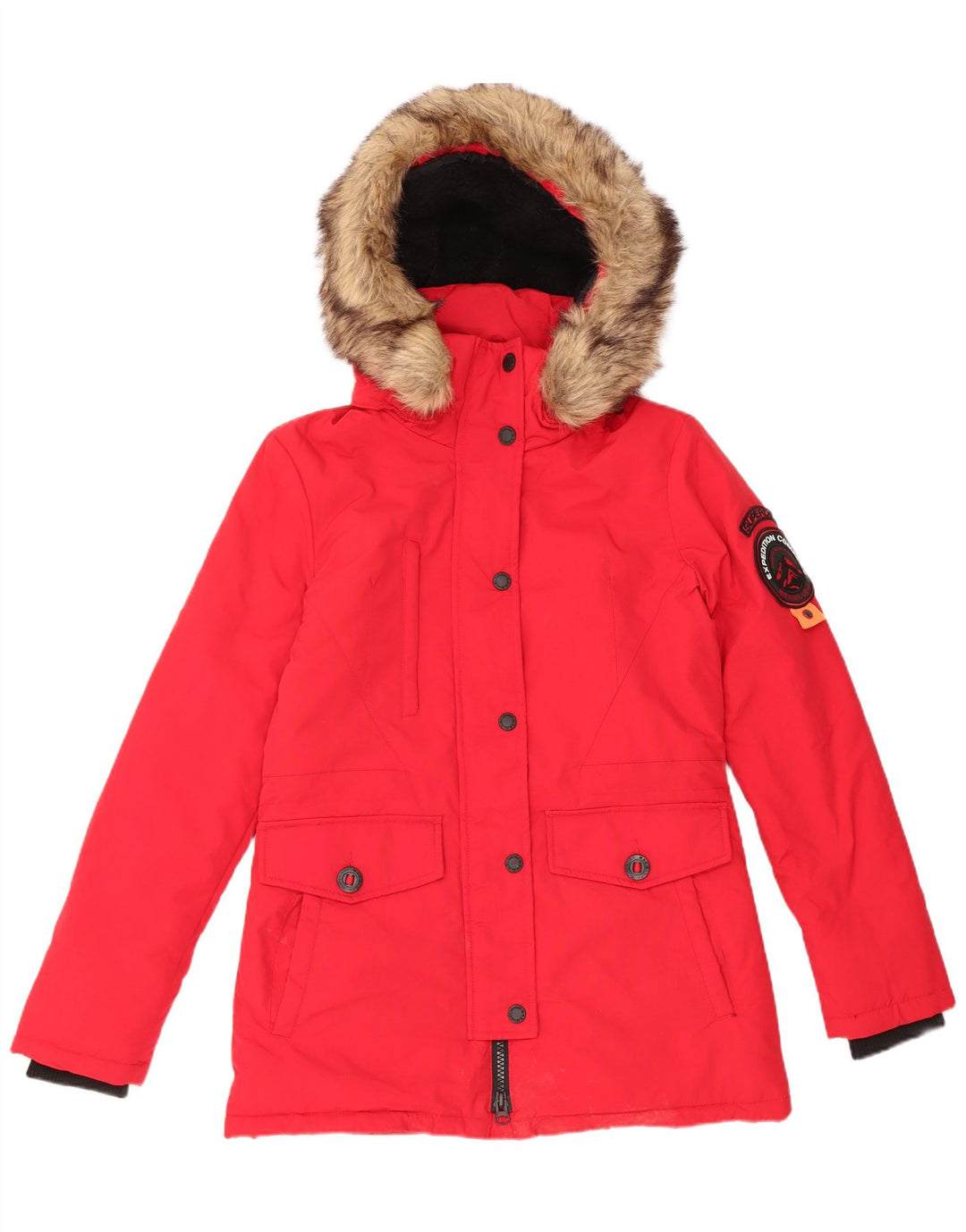 Superdry Veste Parka surdimensionnée à capuche pour femme UK 10 Petit nylon rouge
