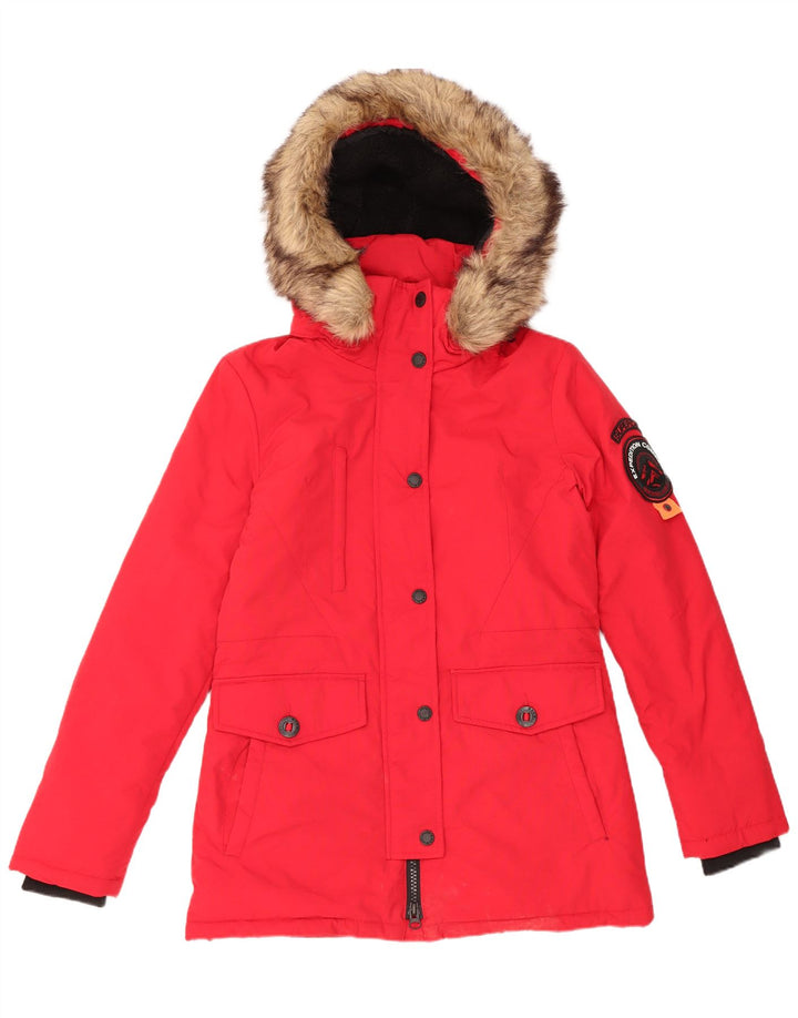 Superdry Veste Parka surdimensionnée à capuche pour femme UK 10 Petit nylon rouge