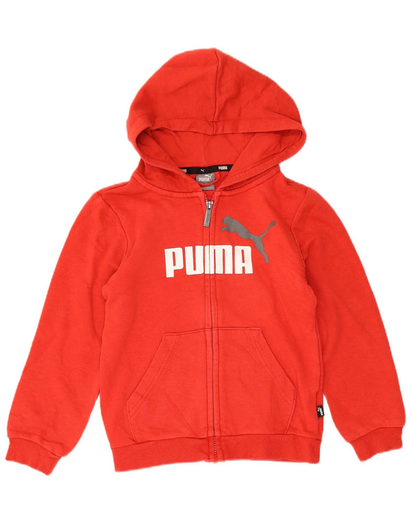 Puma Girls Graphic Zip Hoodie Sweater 7-8 Years Red Cotton Sports