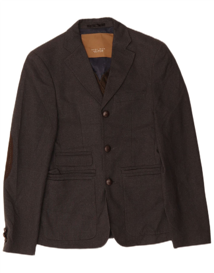 ZARA Veste blazer à 3 boutons pour homme EU 48 Gris moyen Polyester