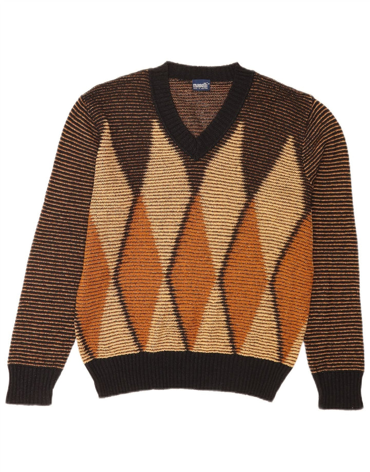 Maselli Pull col V pour homme EU 50 Marron moyen Argyle/Diamant