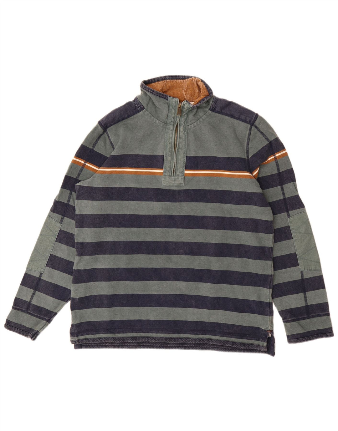 Fat Face Sweat-shirt col zippé pour homme en coton rayé vert moyen