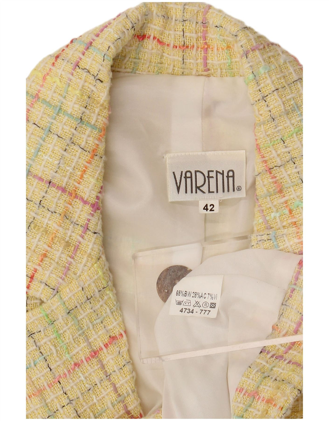 vintage Femme 3 Bouton Blazer Veste IT 42 Moyen Jaune Check Coton