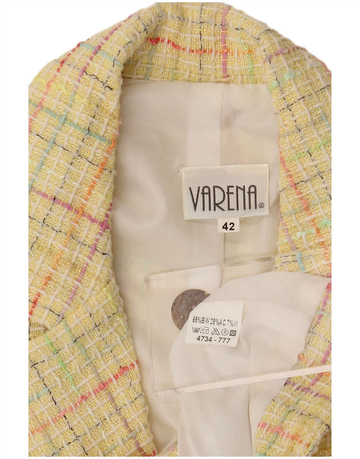 vintage Femme 3 Bouton Blazer Veste IT 42 Moyen Jaune Check Coton