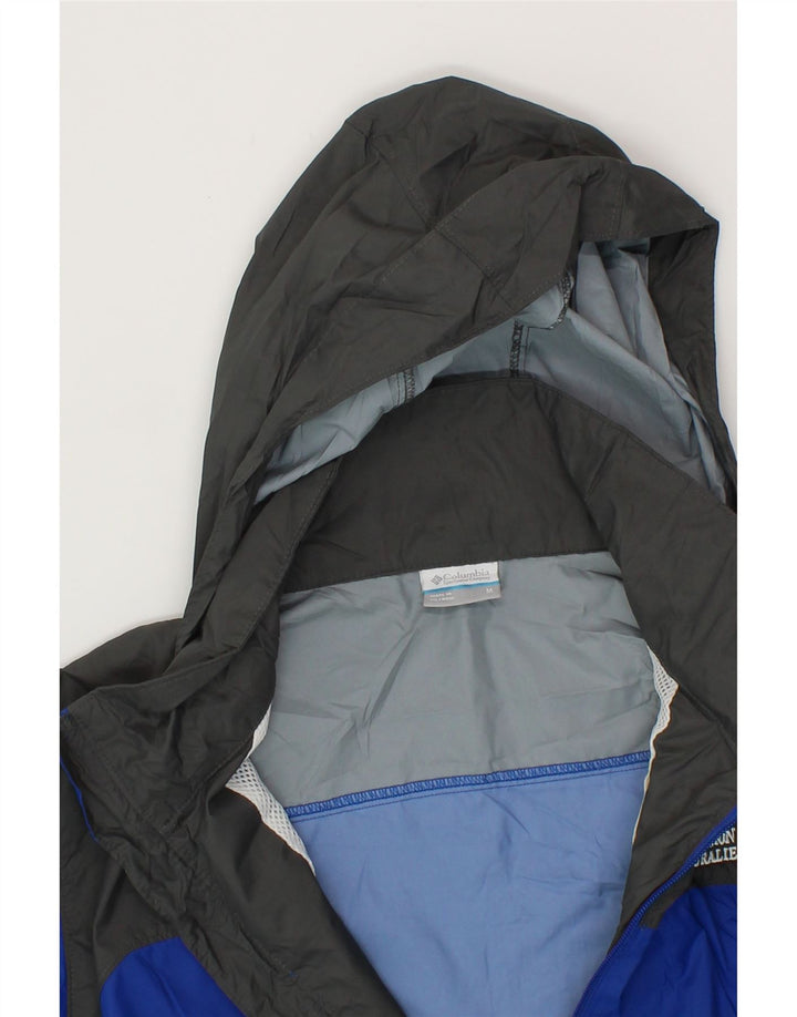 COLUMBIA Mens Hooded Rain Jacket UK 38 Medium Blue Colourblock Polyester Vintage Columbia and Second-Hand Columbia from Messina Hembry 
