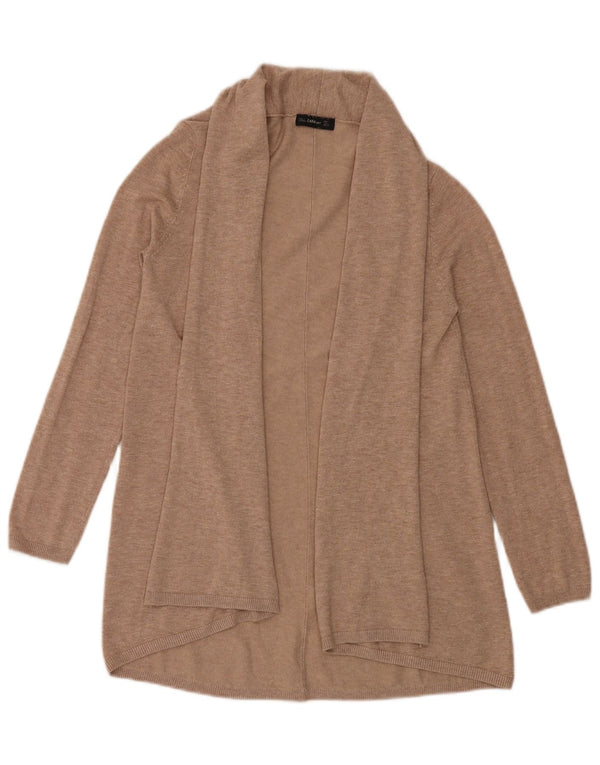Zara Womens Longline Open Cardigan Sweater UK 14 Grand Beige Moucheté
