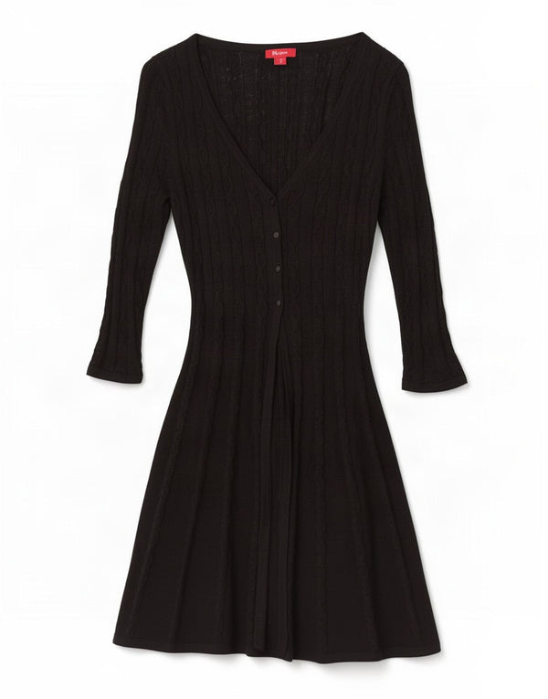 Monsoon Womens 3/4 Sleeve Jumper Dress UK 8 Small Black Acrylic