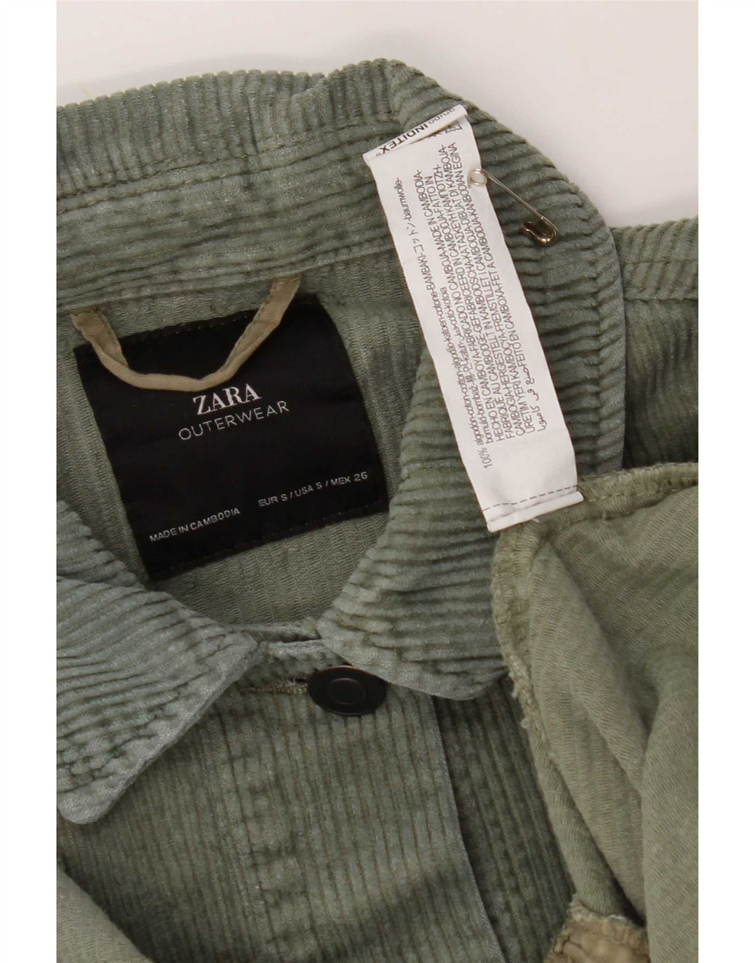 Zara Veste surdimensionnée en velours côtelé pour femme UK 10 Petit coton kaki