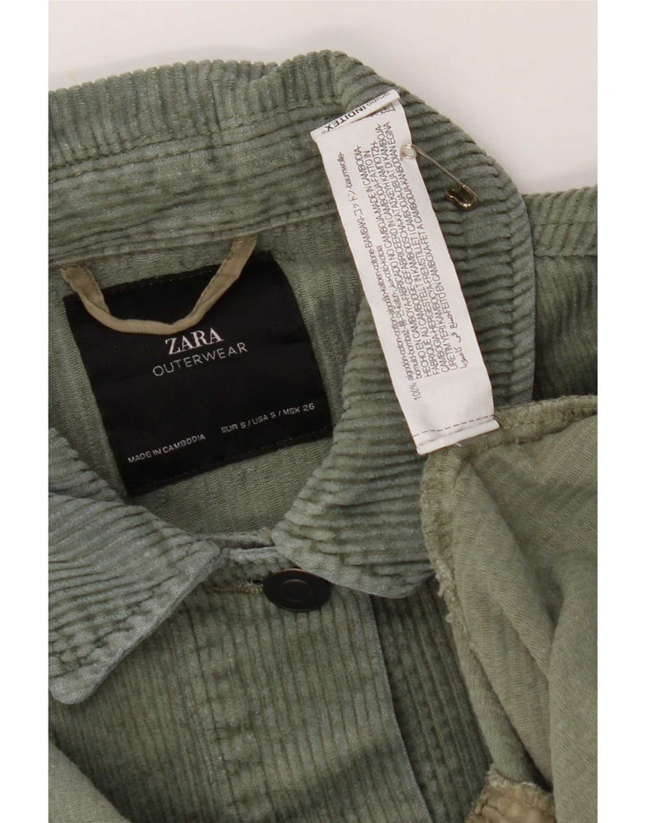 Zara Veste surdimensionnée en velours côtelé pour femme UK 10 Petit coton kaki