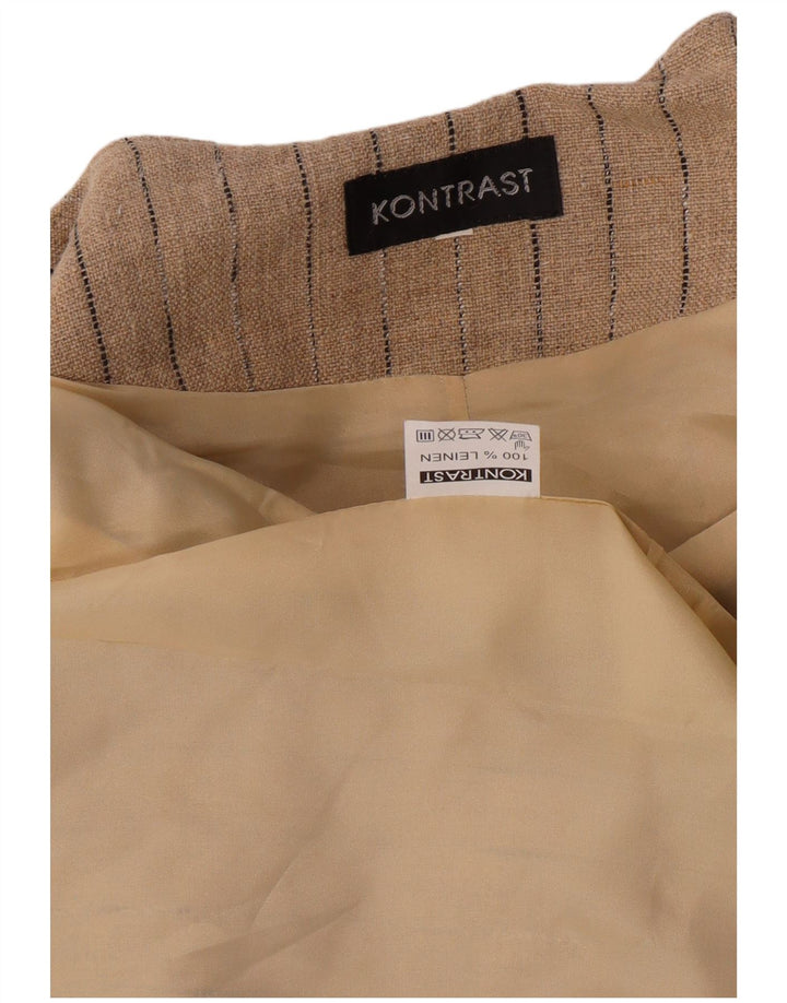 VINTAGE Femme 4 Bouton Blazer Veste UK 14 Lin Rayé Beige Moyen