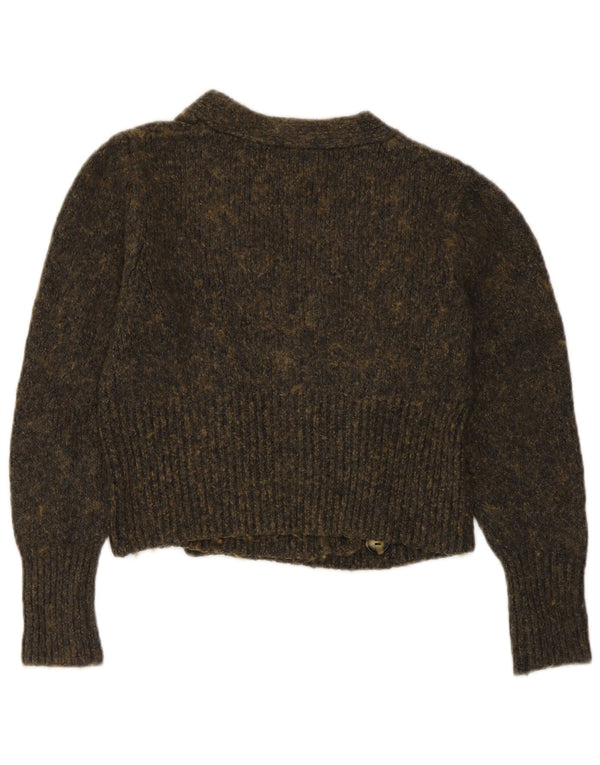 Zara Womens Crop Cardigan Sweater UK 10 Petit Gris Moucheté Coton