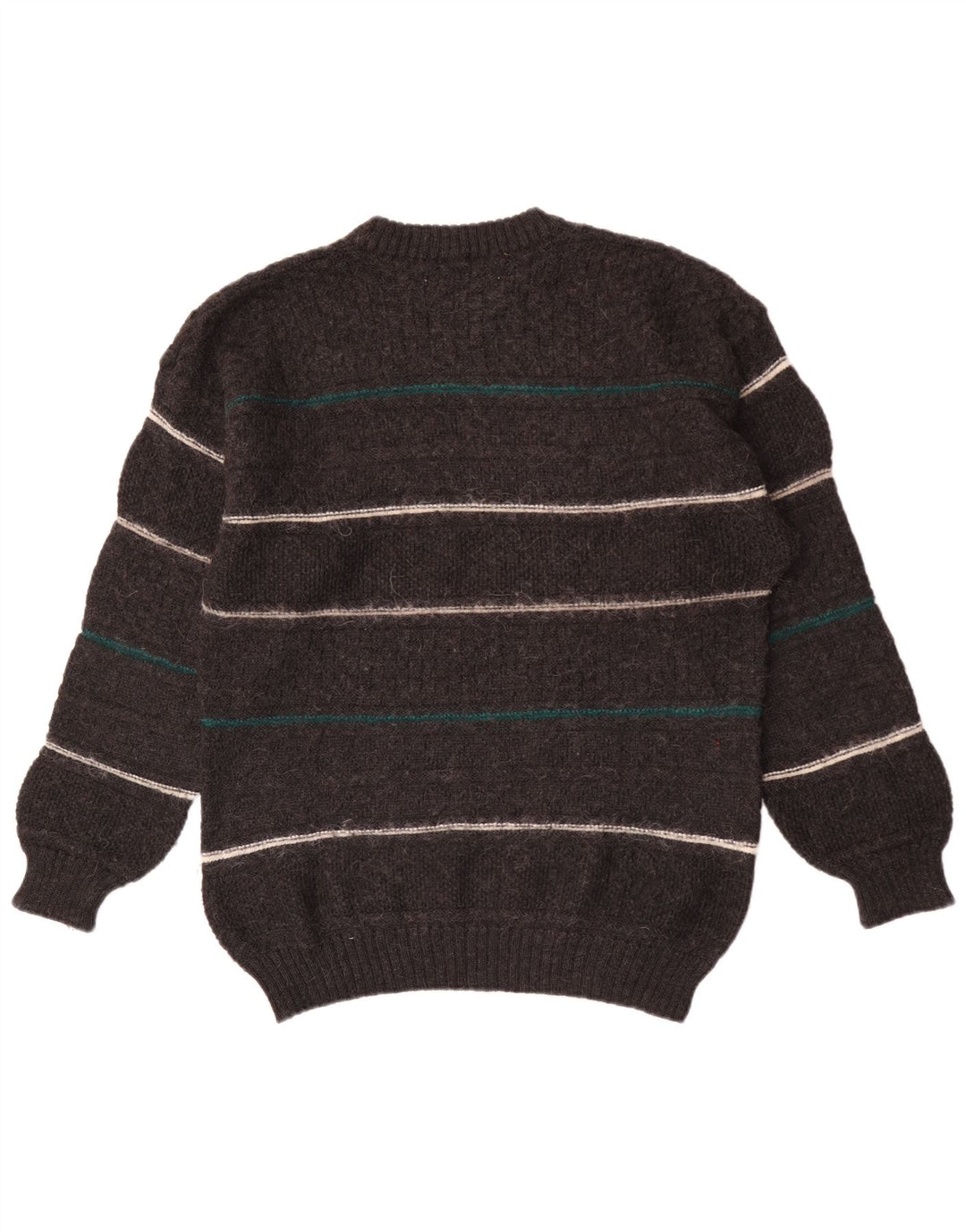 vintage Mens Crew Neck Jumper Pull Moyen Gris Rayé Laine