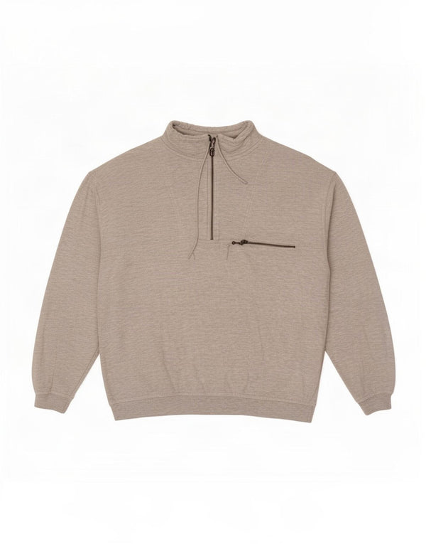 vintage Mens Zip Neck Sweatshirt Jumper Grand Coton Gris
