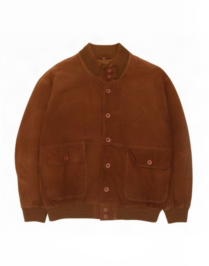 Veste Bomber En Daim Vintage Homme IT 52 XL Cuir Marron