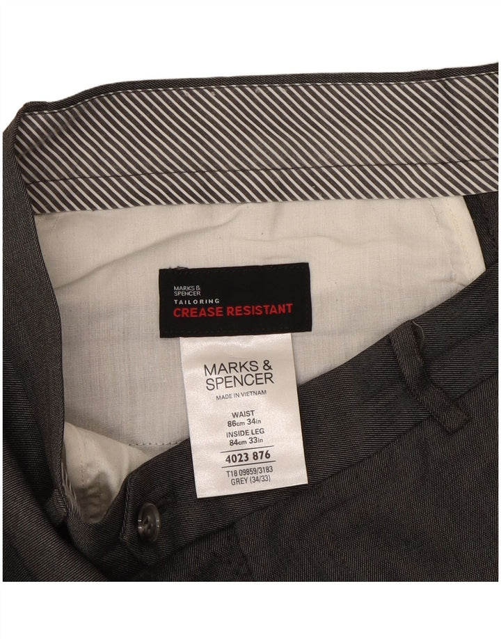 Marks & Spencer Pantalon de costume droit pour homme W34 L33 Gris Polyester