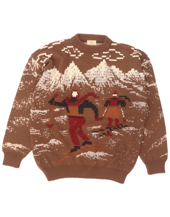 4 Castella Pull graphique à col rond pour homme IT 52 Grande laine marron