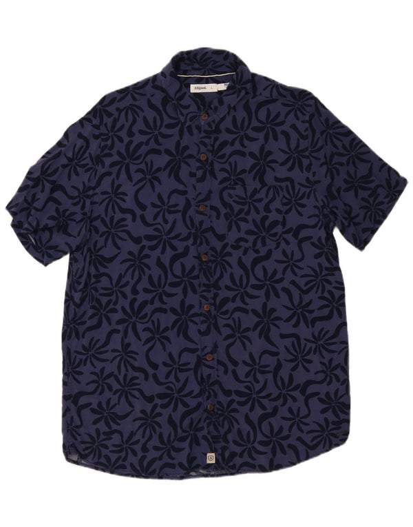 vintage Chemise à manches courtes pour hommes Grande Viscose Florale Bleu Marine