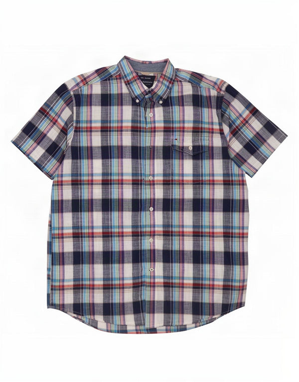 Tommy Hilfiger Chemise à manches courtes pour homme XL en coton à carreaux bleu marine