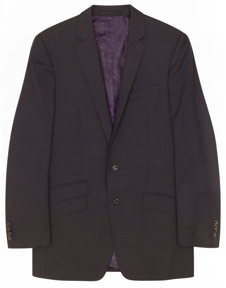 Marks & Spencer Veste blazer à 2 boutons pour homme UK 36 Petit gris à carreaux en laine