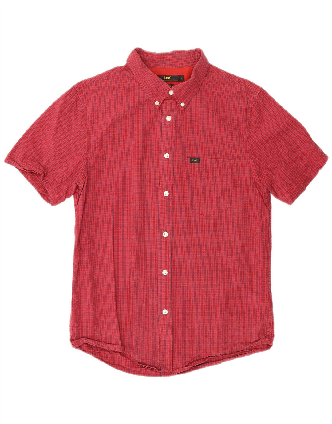 LEE Chemise à manches courtes pour homme, coupe régulière, en coton à petits carreaux rouges
