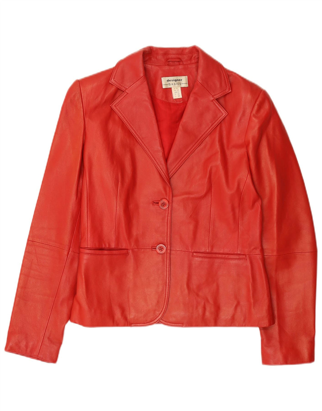 VINTAGE Femme 2 Boutons Veste Blazer En Cuir UK 10 Petit Cuir Rouge