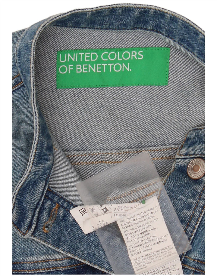 BENETTON Veste en jean courte pour femme UK 10 Petit coton bleu