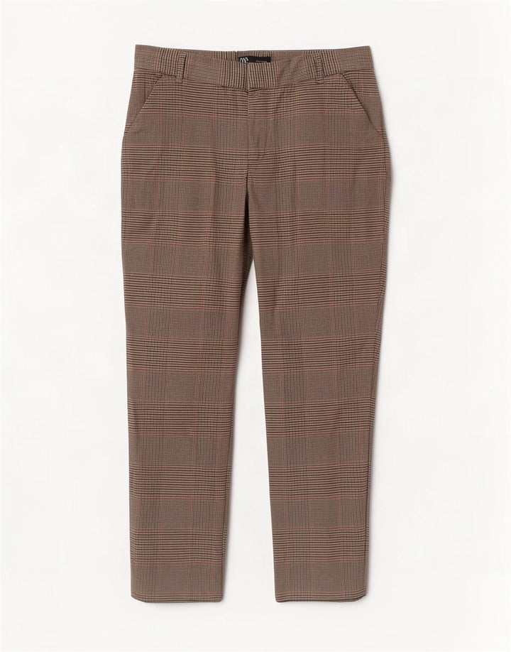 Pantalon court droit femme Zara Large W30 L24 pied de poule marron