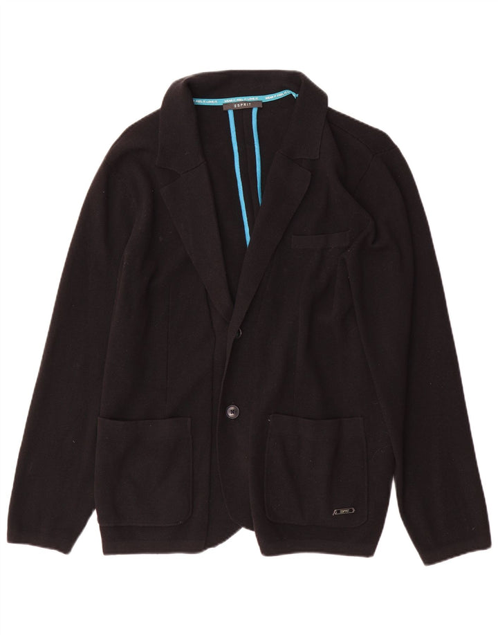 Esprit Veste blazer en tricot à 2 boutons pour femme UK 14 Large Noir Coton