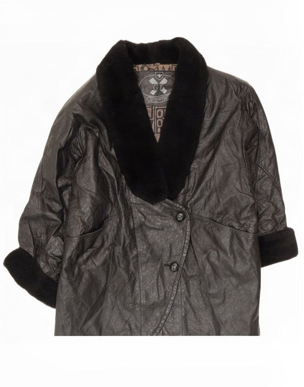 veste en cuir vintage femme 2 boutons IT 44 Moyen Noir
