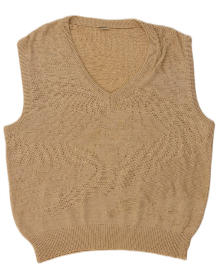vintage Mens Vest Débardeur IT 50 Coton Beige Moyen