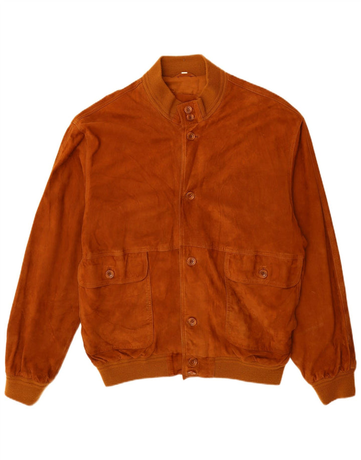 vintage Mens Suede Bomber Jacket IT 56 3XL Cuir Marron